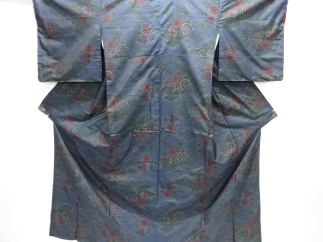 JAPANESE KIMONO / DORO OSHIMA TSUMUGI / WOVEN MATSUKAWABISHI & FLOWER